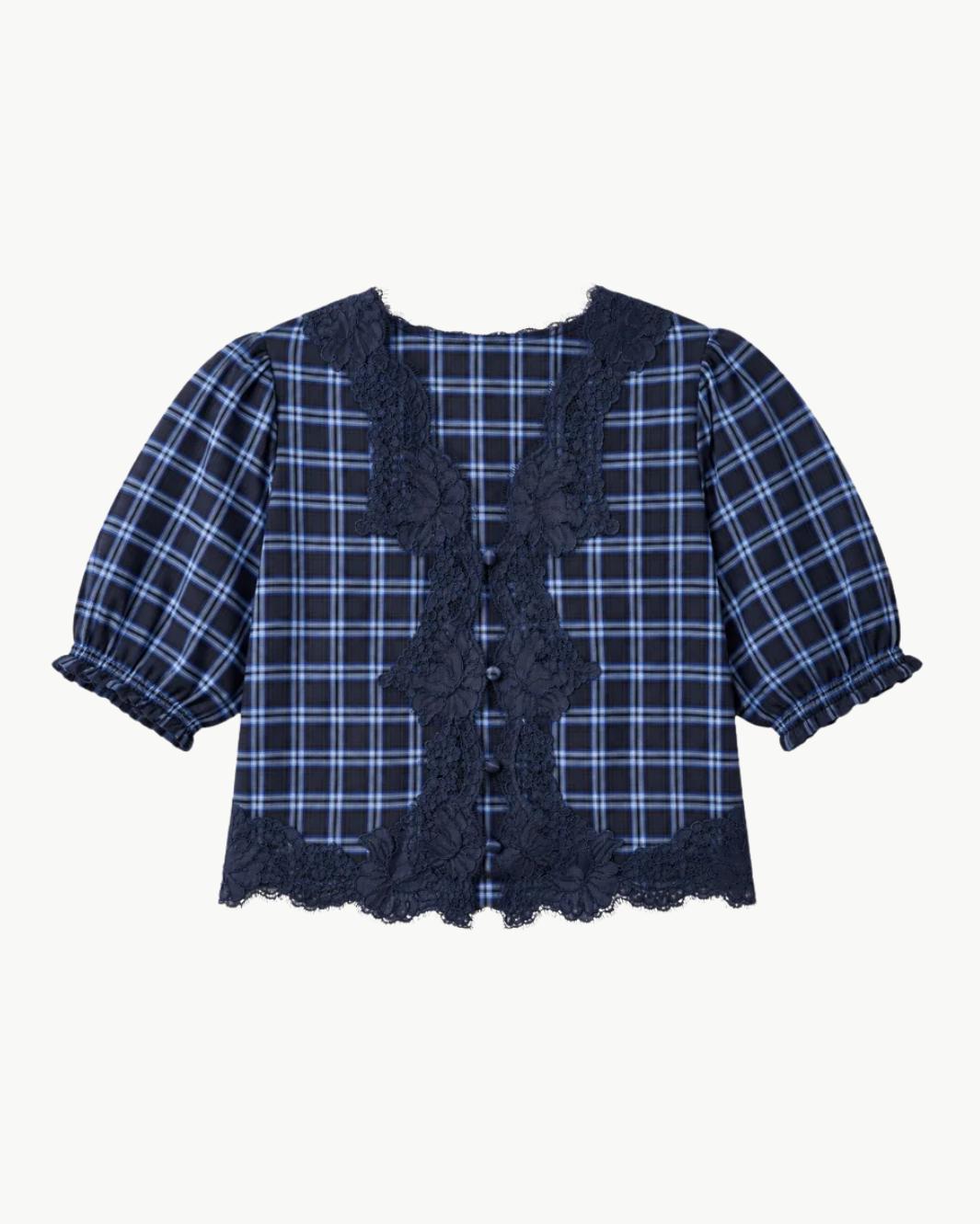 Junie Cotton Top Navy Plaid