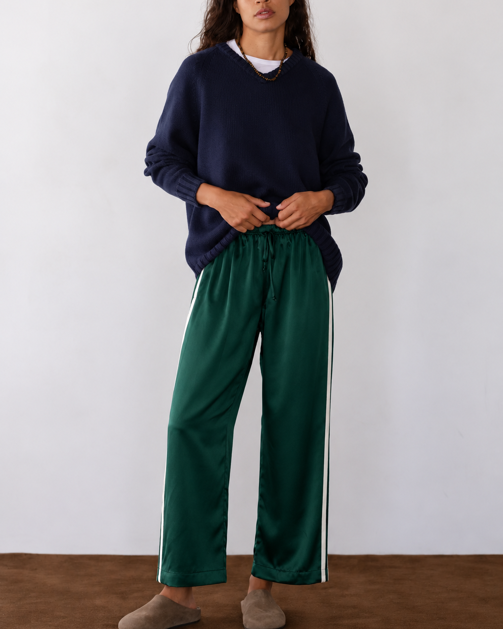 DONNI. The Silk Stripe Crop Pants at Romi Boutique