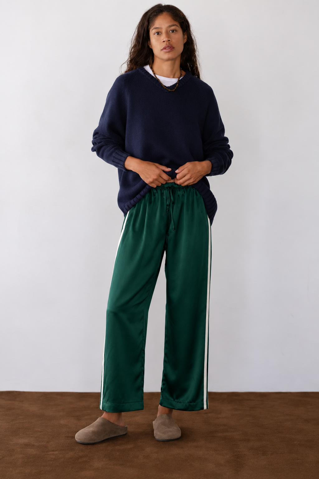The Silk Stripe Crop Pants