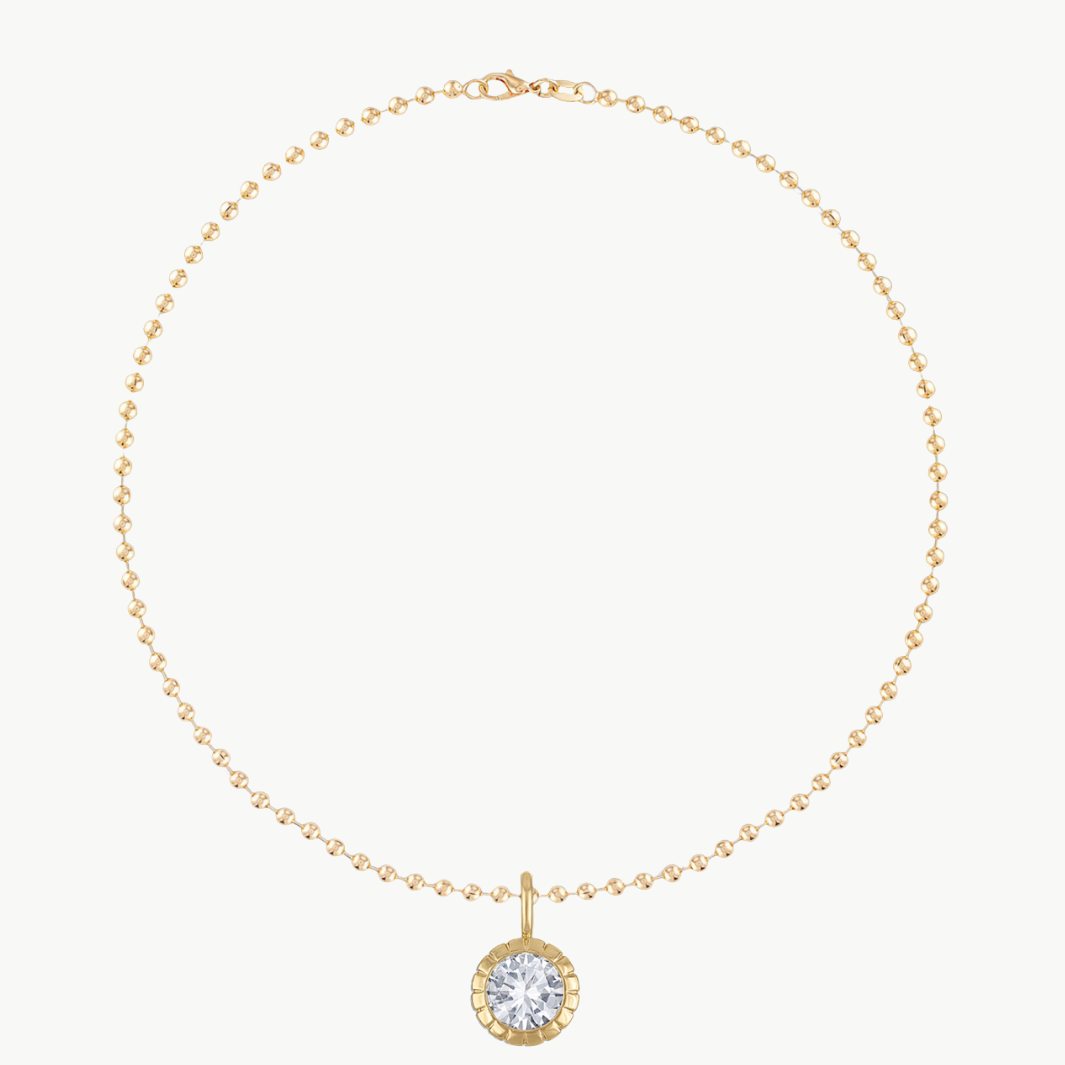 ROUND BEZEL BALL CHAIN NECKLACE IN GOLD