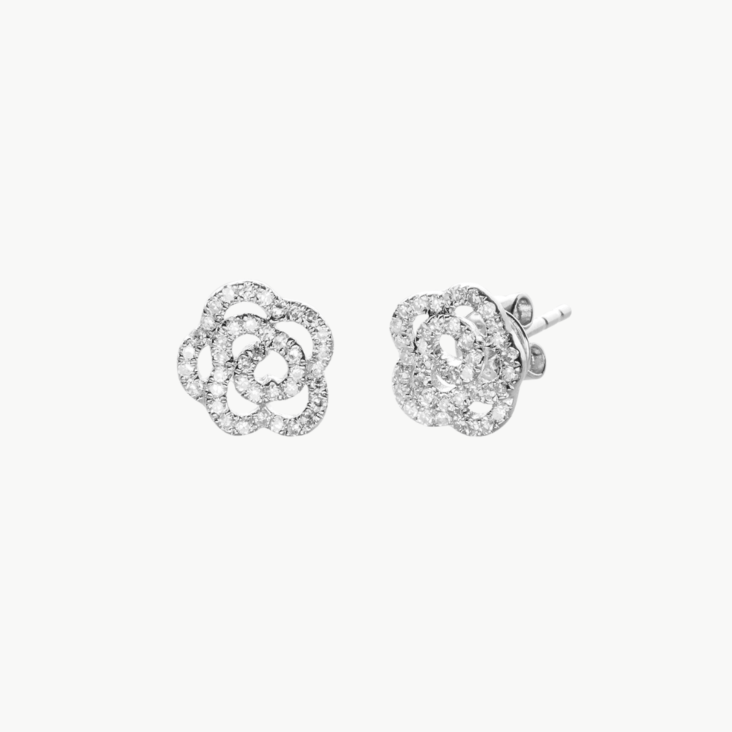 EF Collection Diamond Rose Stud Earring In 14K White Gold at Romi Boutique