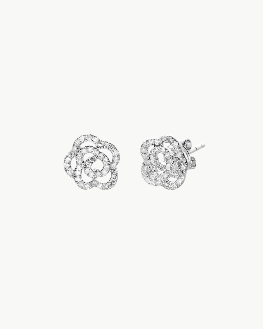 EF Collection Diamond Rose Stud Earring In 14K White Gold at Romi Boutique