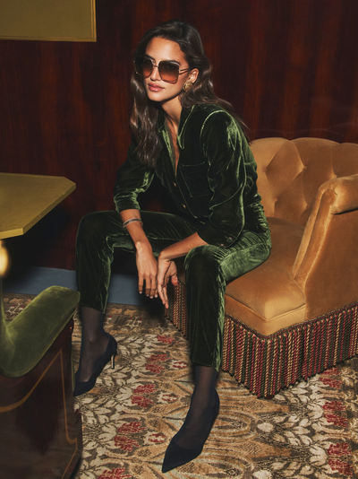 REBEL VELVET TROUSER IN DEEP OLIVE