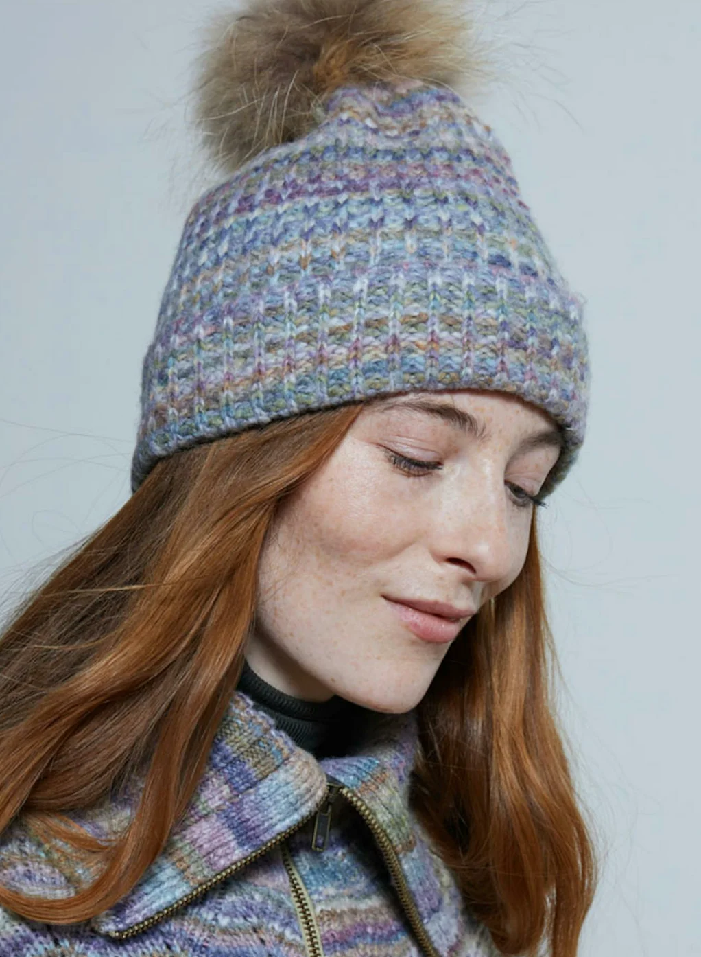 Space Dye Beanie W/ Fur Pom Pom