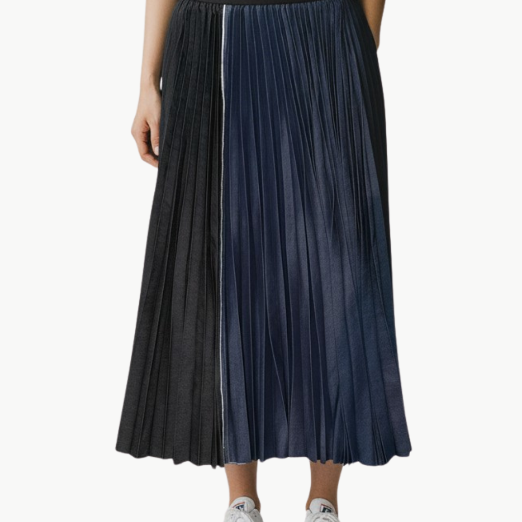 HALF AND HALF DENIM SKIRT IN INDIGO/BLACK - Romi Boutique