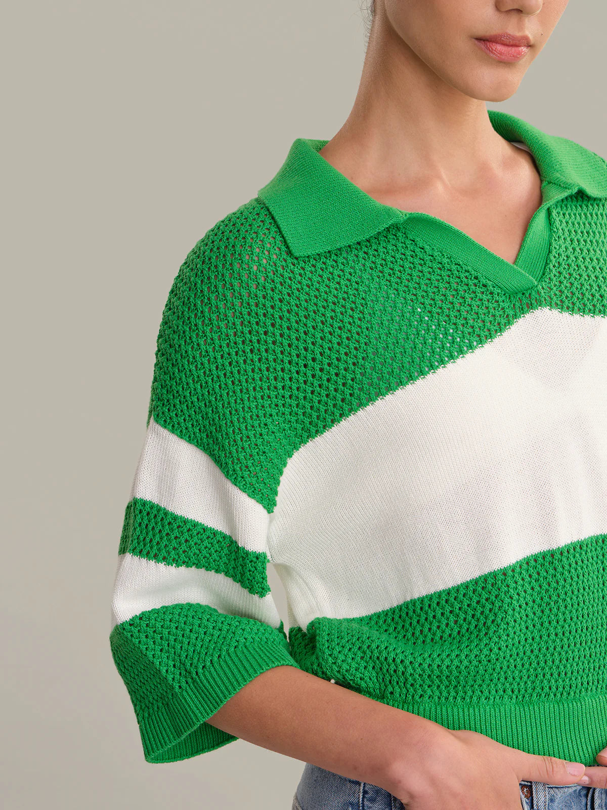 525 ZURI JOHNNY COLLAR MESH RUGBY PULLOVER at Romi Boutique