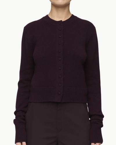 SKYLER CASHMERE CARDIGAN IN DEEP PLUM