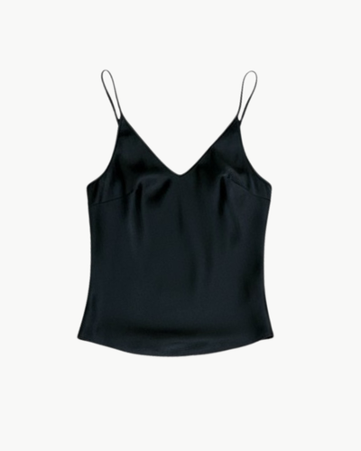 V-NECK SILK CAMI IN BLACK - Romi Boutique