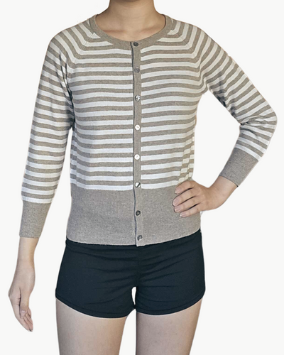 STRIPE SHRUNKEN CARDIGAN IN LIGHT BROWN