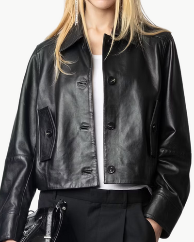 LISTON CROPPED BLACK LEATHER JACKET