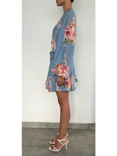 SHORT DRESS WITH BRAIDED BELT IN PINK BLUE MIX