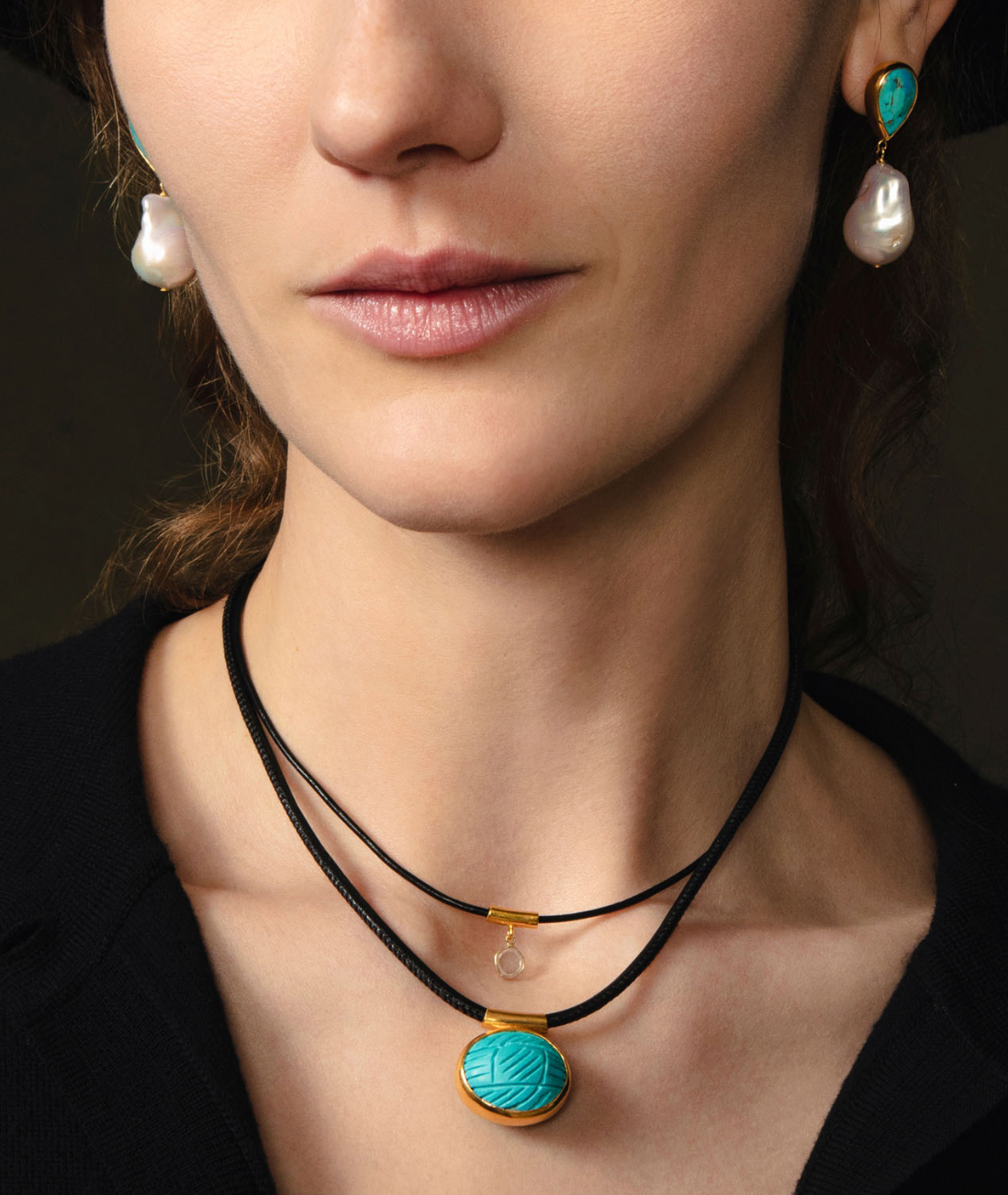 MOISSANITE SLICE CHOKER IN BLACK LEATHER