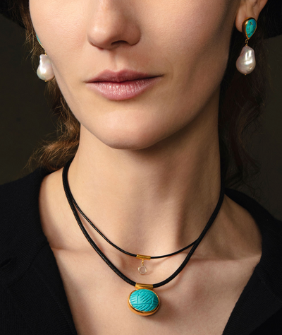 MOISSANITE SLICE CHOKER IN BLACK LEATHER