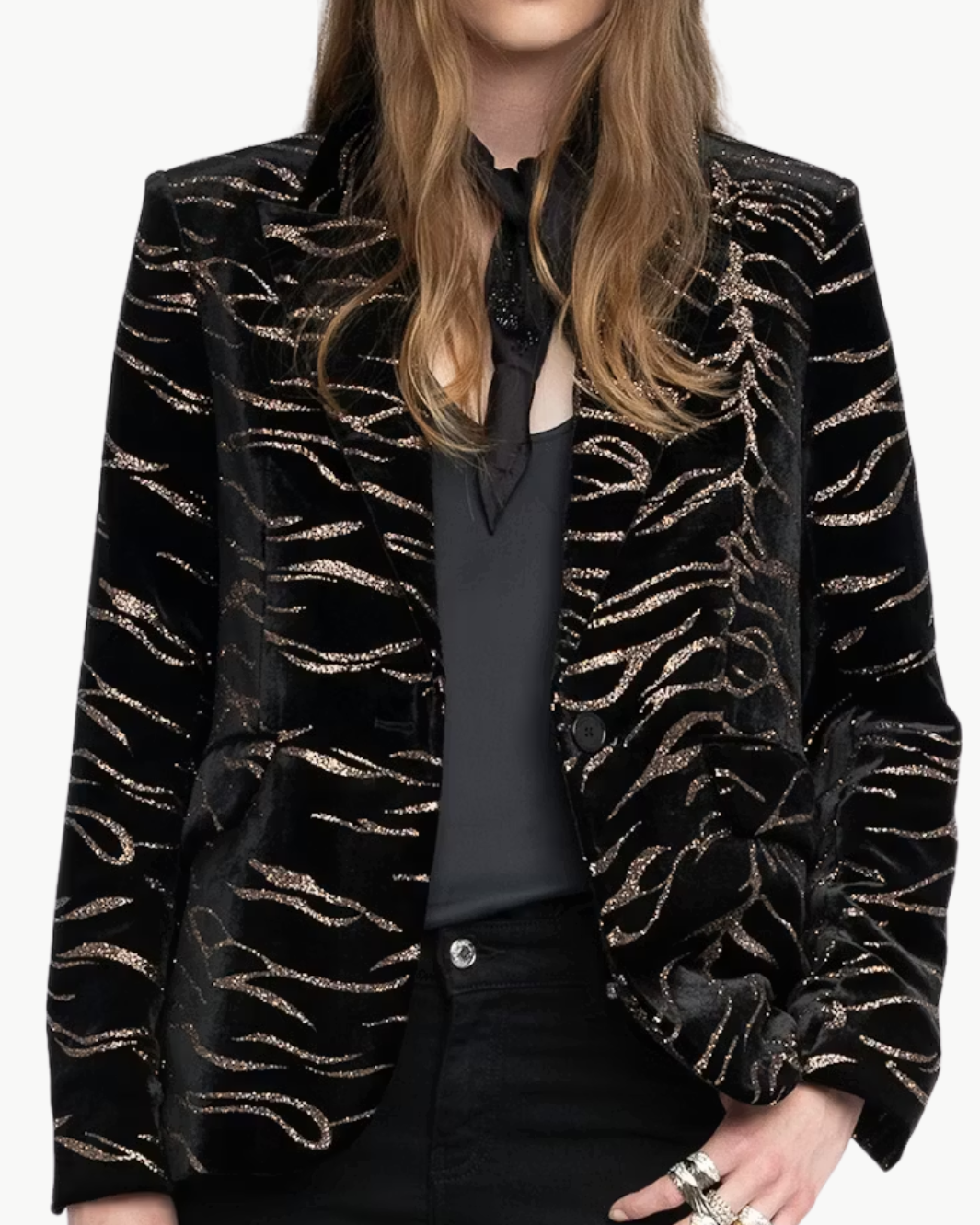 VAVY SEQUIN VELVET BLAZER TIGER IN BLACK