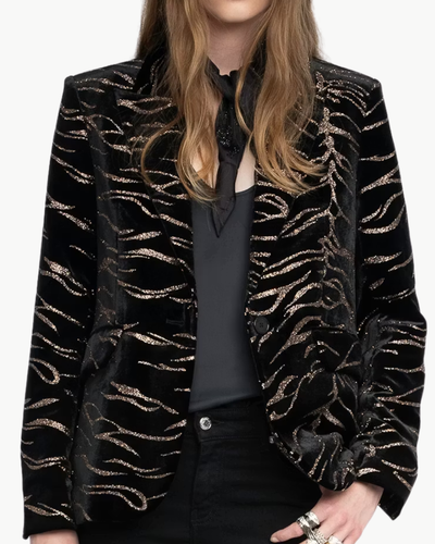 VAVY SEQUIN VELVET BLAZER TIGER IN BLACK