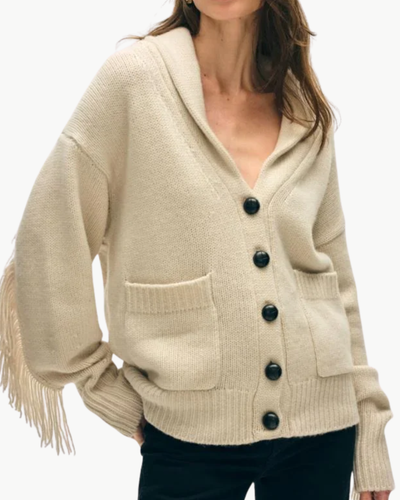 CASHMERE BLEND LUXE FRINGE COATIGAN IN IVORY - Romi Boutique