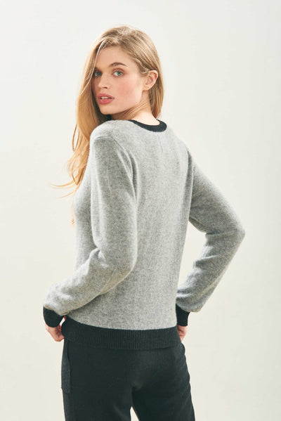 CONTRAST CREW IN MID GREY AND BLACK - Romi Boutique