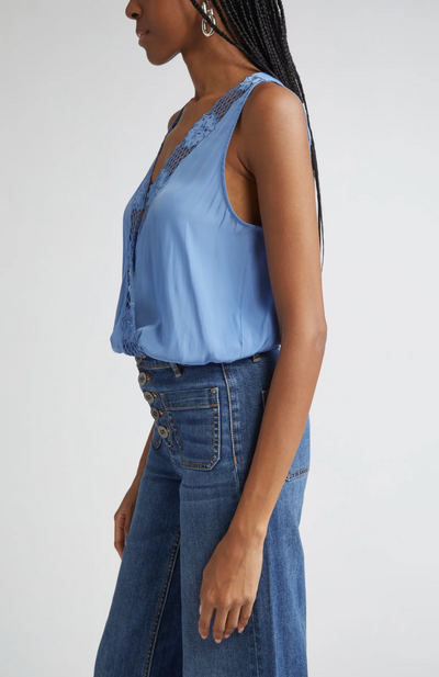 DAISY V-NECK EMBROIDERED TANK TOP IN CORNFLOWER - Romi Boutique