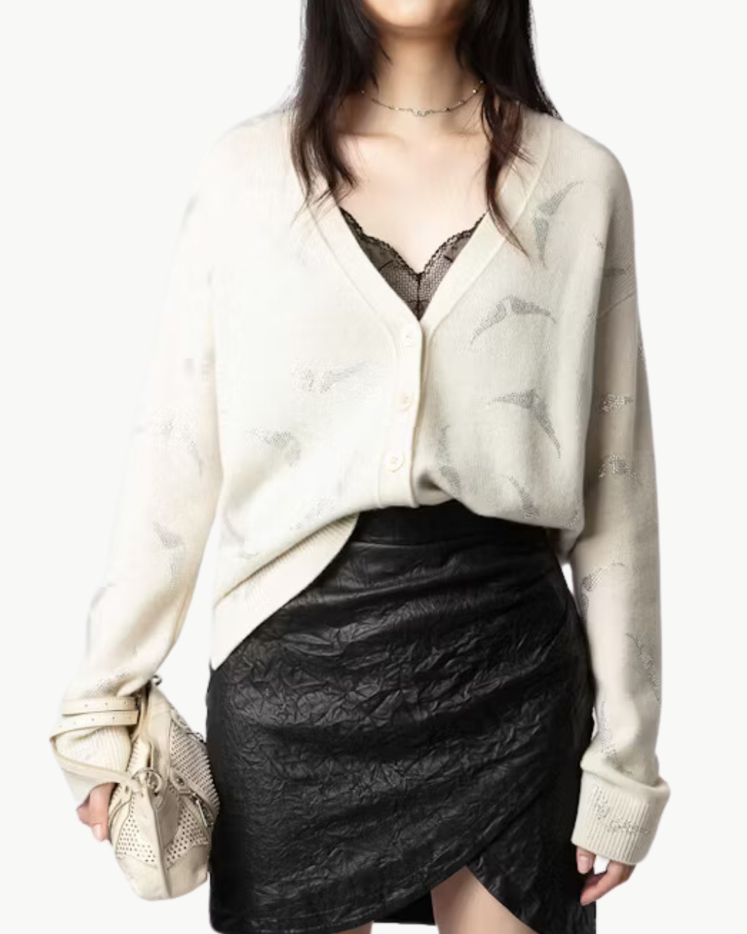 MIRKA DIAMANTE WINGS CASHMERE CARDIGAN IN FLAKE