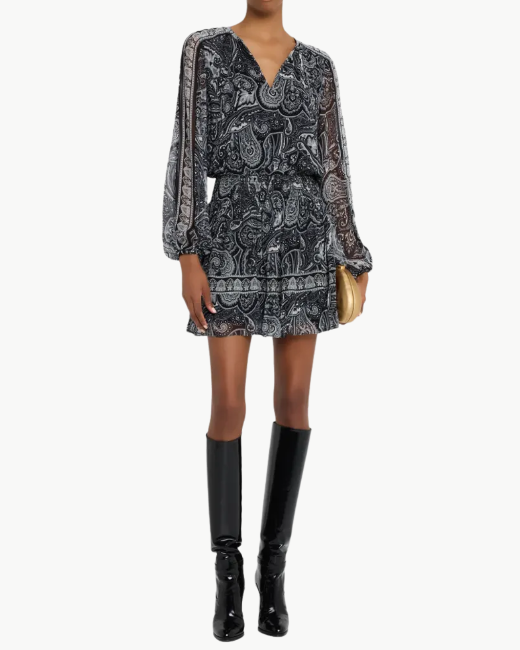 MARICELA MINI DRESS IN BLACK PAISLEY - Romi Boutique