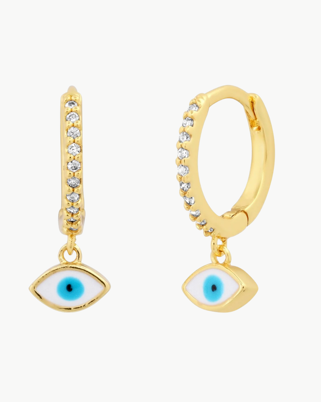 ENAMEL EVIL EYE PAVE CZ HUGGIE IN GOLD