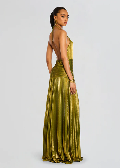 THALIA DRESS IN METALLIC PERIDOT