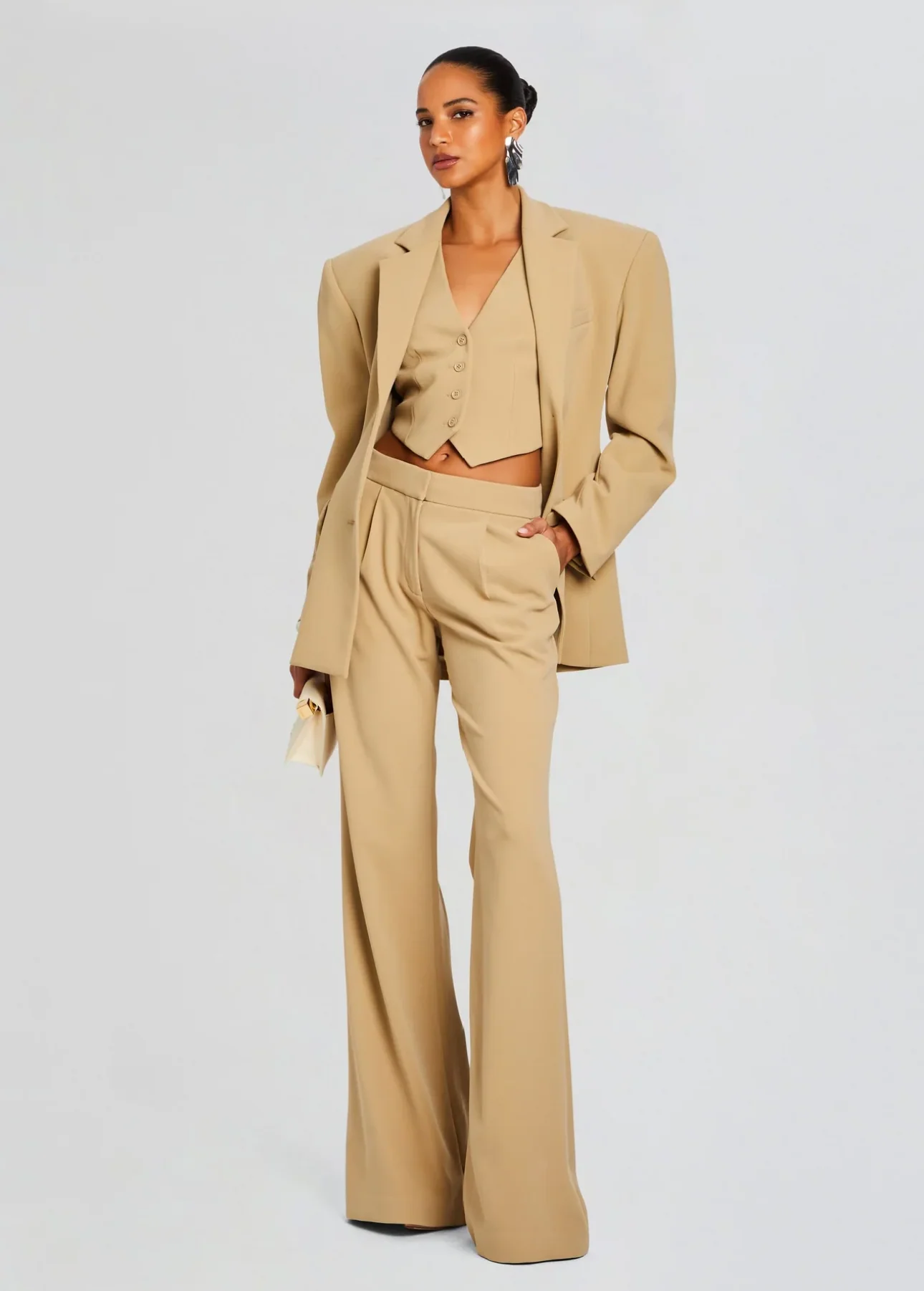 PIN TUCK PALAZZO PANTS IN CAMEL - Romi Boutique