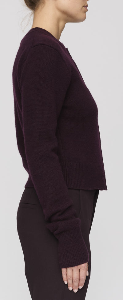 SKYLER CASHMERE CARDIGAN IN DEEP PLUM
