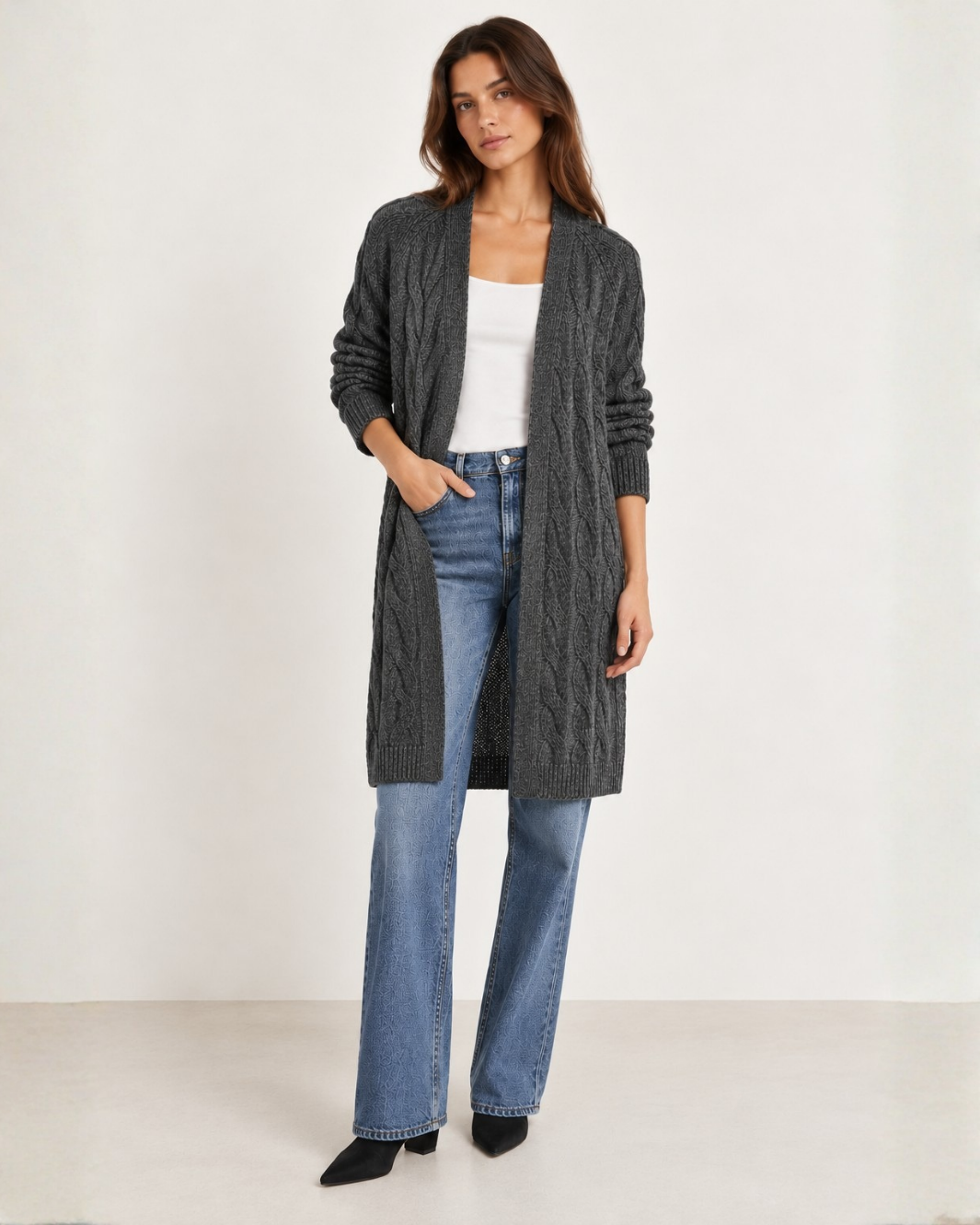 W.Cashmere Anne Cable Knit Cardigan at Romi Boutique