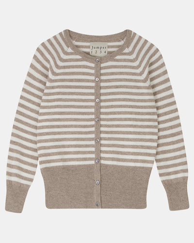 STRIPE SHRUNKEN CARDIGAN IN LIGHT BROWN