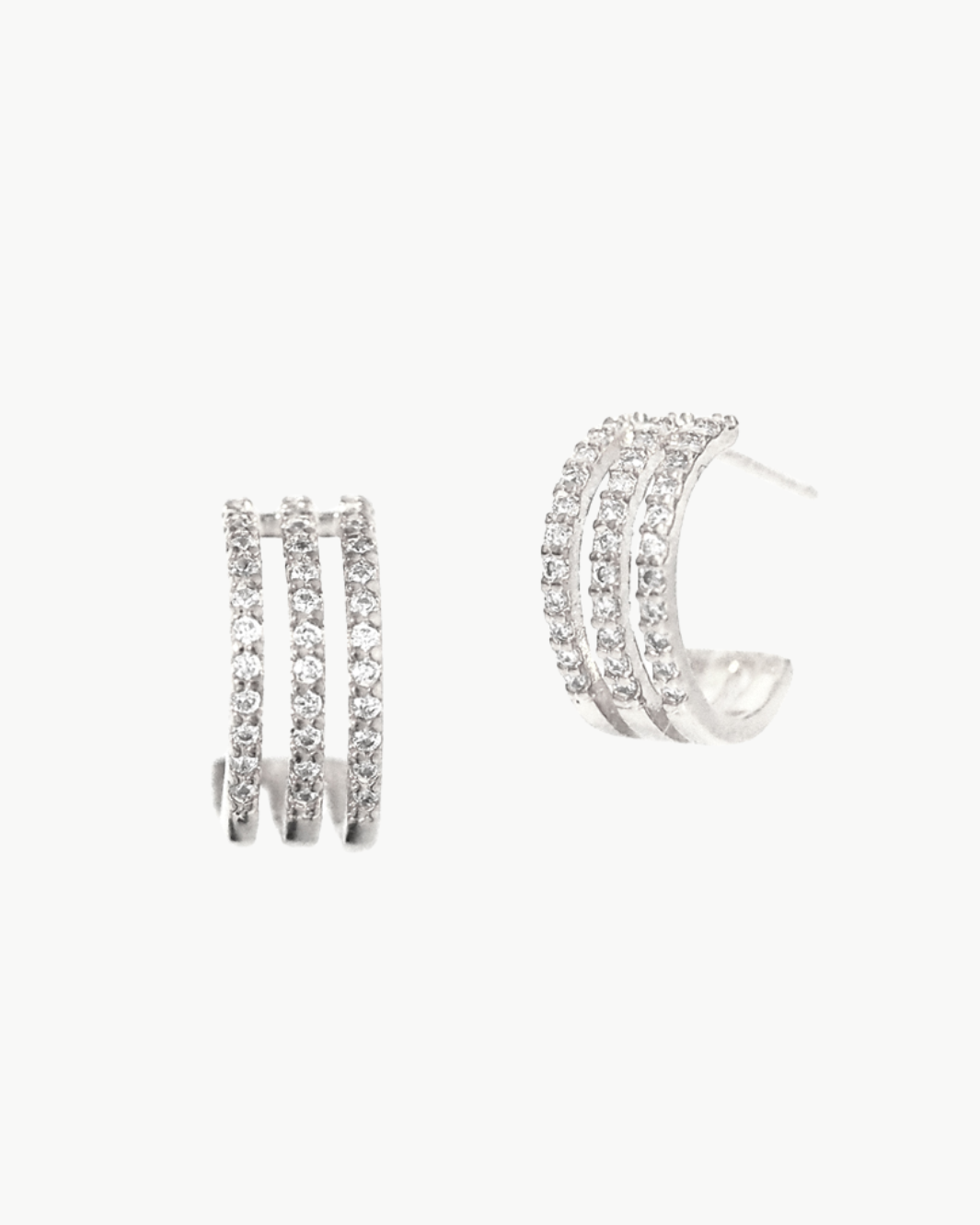 THREE STRAND PAVE OPEN HOOP EARRINGS IN CLEAR by TAI - Romi Boutique