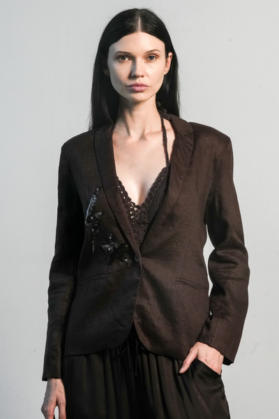 PARIS LINEN JACKET IN CHOCOLATE