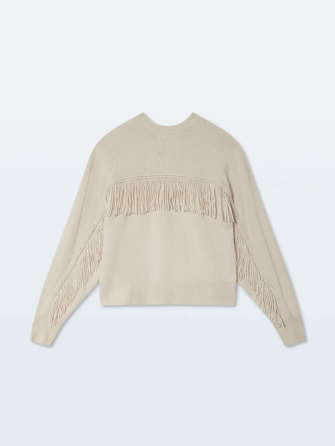 CASHMERE BLEND LUXE FRINGE CREW IN IVORY