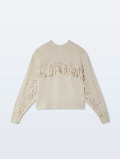 CASHMERE BLEND LUXE FRINGE CREW IN IVORY
