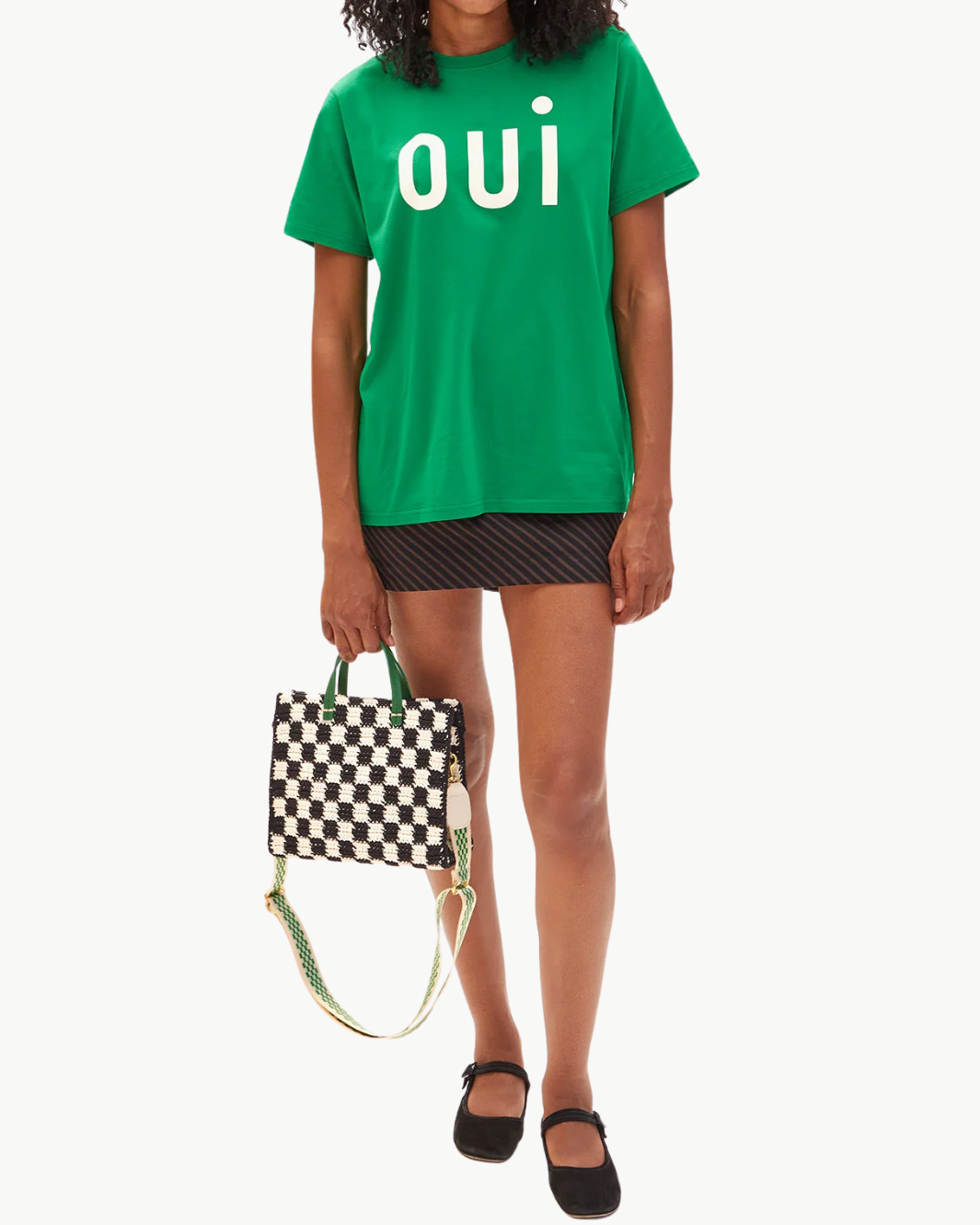 ORIGINAL TEE IN GREEN APPLE WITH CREAM PRINTED OUI - Romi Boutique