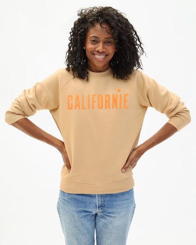 SWEATSHIRT IN SAND WITH NEON ORANGE PRINTED CALIFORNIE