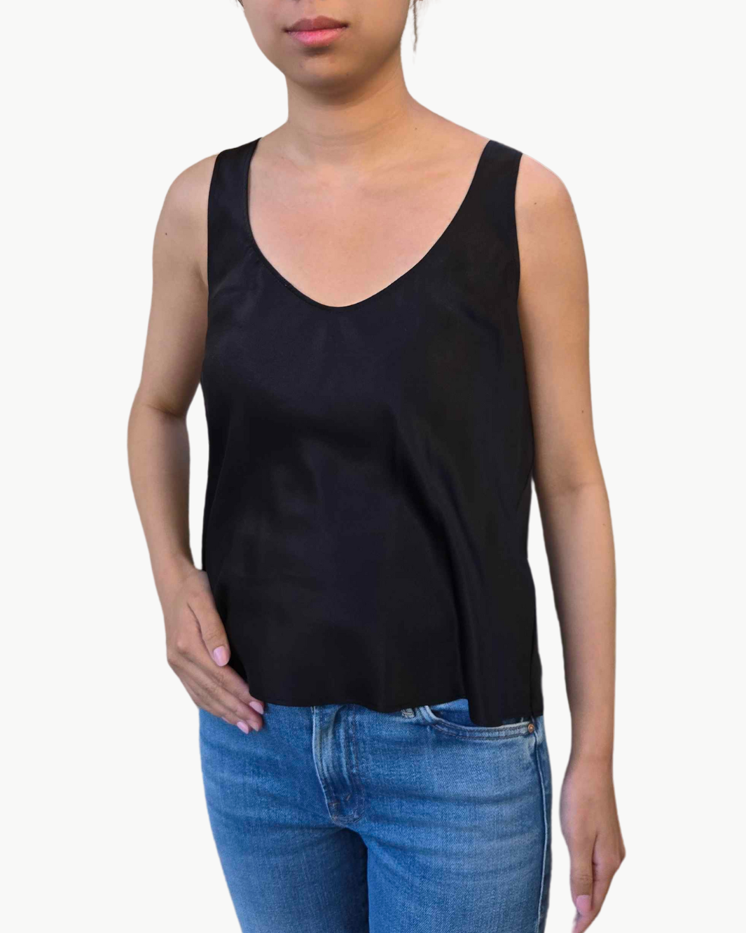 SILK SATIN TANK IN BLACK