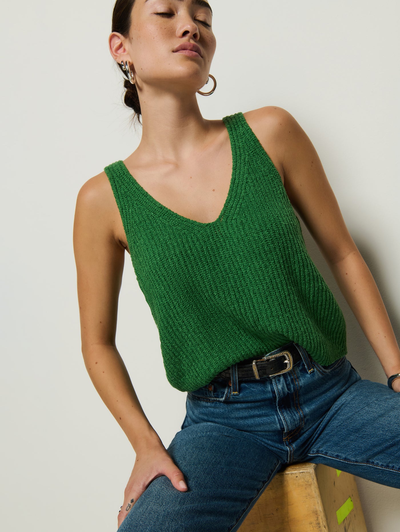 CECE SWEATER TANK IN GREEN LAWN