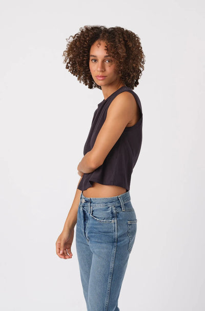 SLEEVELESS BABE TEE IN VINTAGE BLACK - Romi Boutique