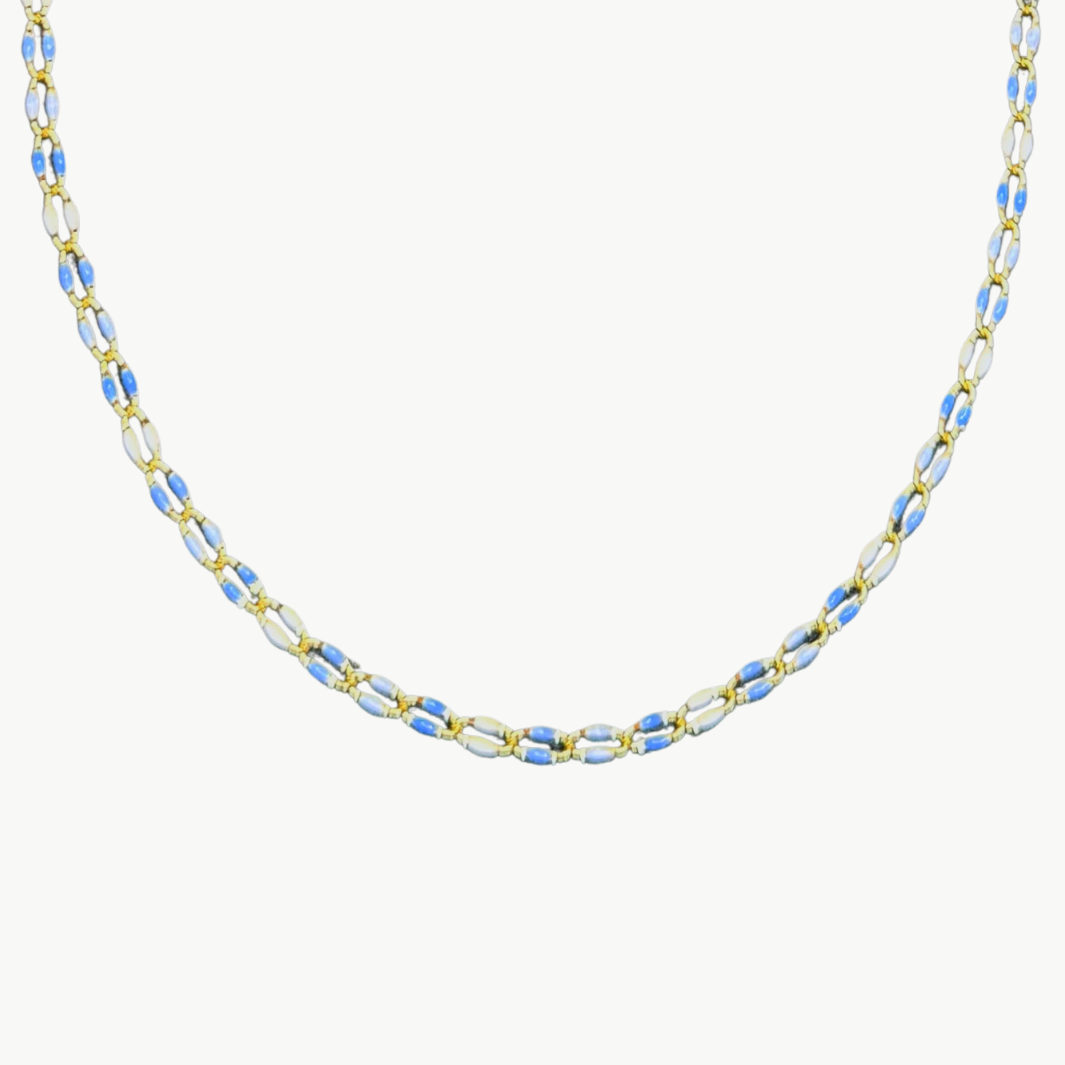 MARIT RAE OVAL LINK NECKLACE IN BLUE/WHITE MULTI at Romi Boutique