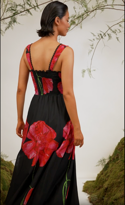 CRISSY LONG DRESS IN BLACK BLOSSOM