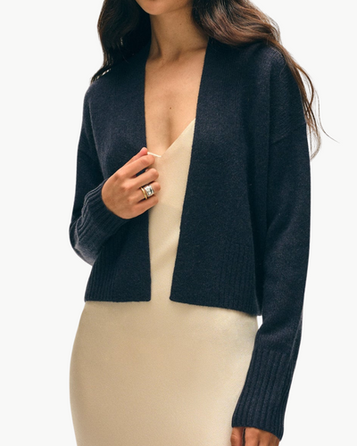 CASHMERE OPEN FRONT CARDIGAN IN DEEP NAVY