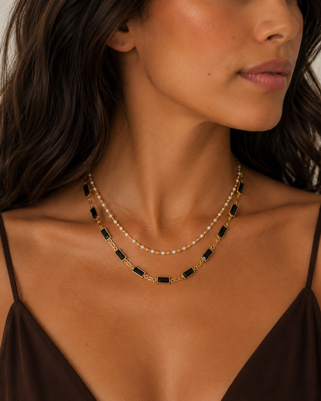 Glass Pearl Double Strand Necklace