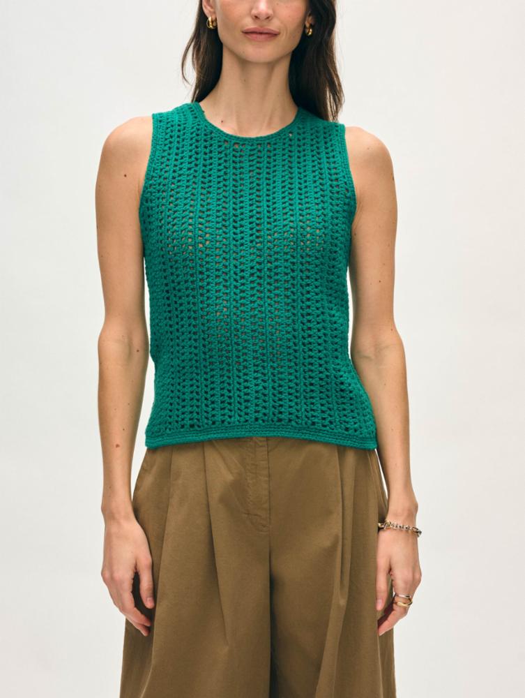 White & Warren LOFTY COTTON CROCHET SLEEVELESS TANK at Romi Boutique