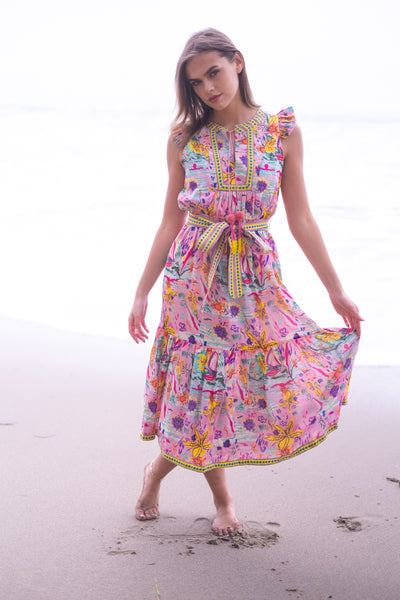 LOLA MIDI DRESS IN SUNSHINE PRINT