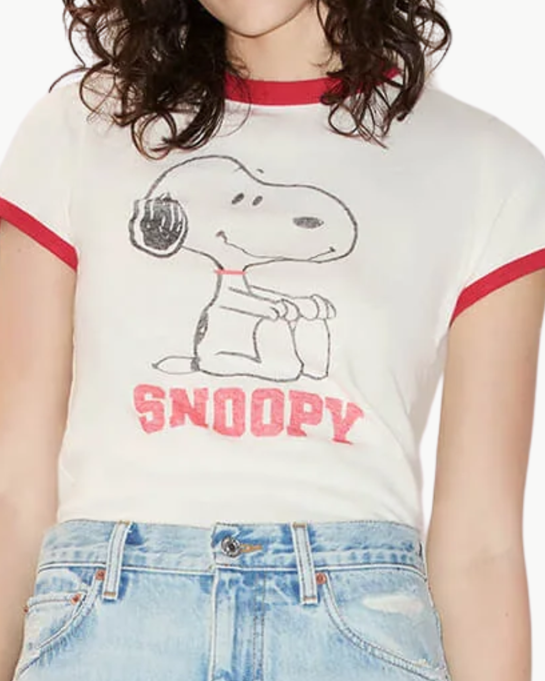 60S SLIM RINGER TEE SNOOPY IN VINTAGE WHITE W/ CRIMSON