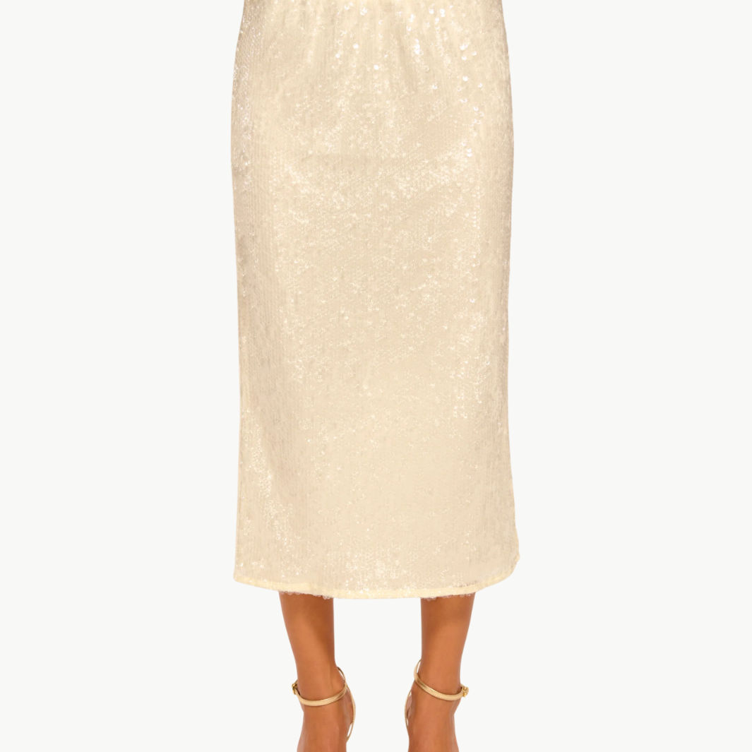 ANNITA MIDI SKIRT IN WINTER WHITE SEQUIN - Romi Boutique