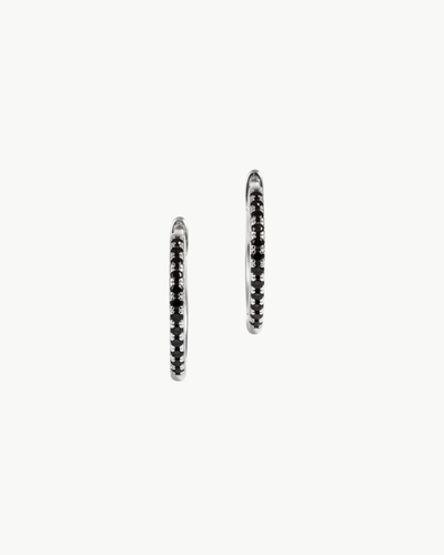 BLACK DIAMOND HUGGIE EARRINGS IN WHITE GOLD