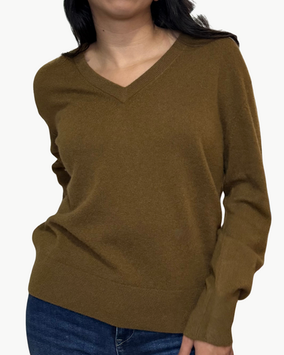 CASHMERE VNECK IN GOLDEN BROWN