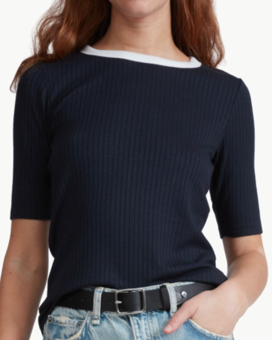 THE KNIT CONTRAST RINGER TEE IN SALUTE